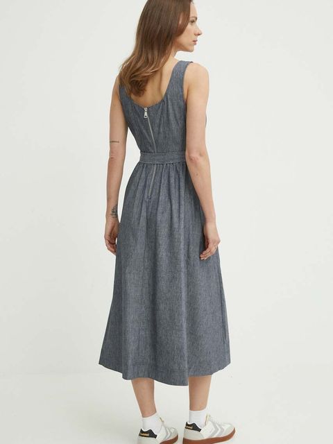 Dkny sukienka z domieszką lnu kolor szary midi rozkloszowana DD4B5715