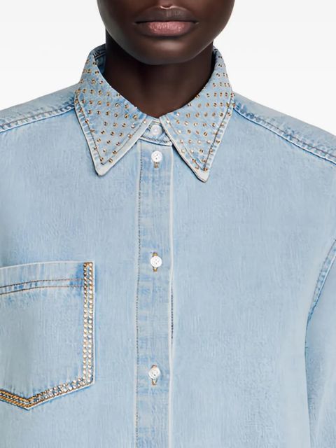 SANDRO rhinestone-embellished asymmetric shirt - Blue