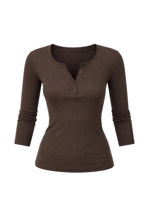 Reformation Jayden long sleeve henley T-shirt - Brown - zdjęcie produktu nr 1