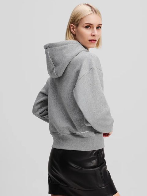 Karl Lagerfeld bluza bawełniana IKON damska kolor szary z kapturem melanżowa A3W20053