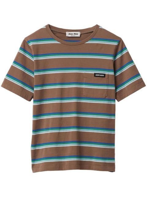 Miu Miu logo-patch striped T-shirt - Brown - zdjęcie produktu nr 1