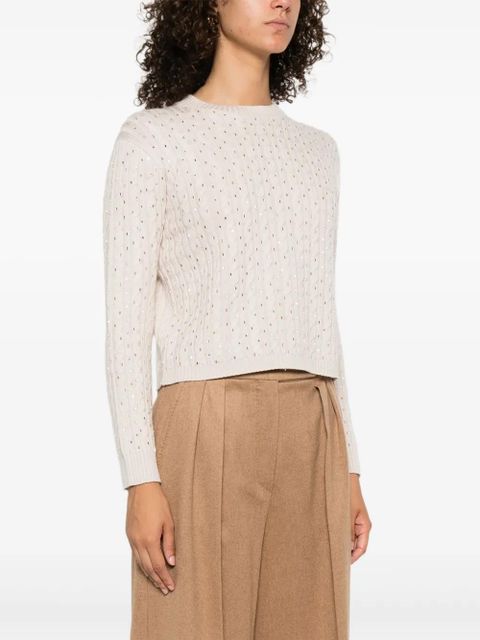 Max Mara embellished cable-knit sweater - Neutrals