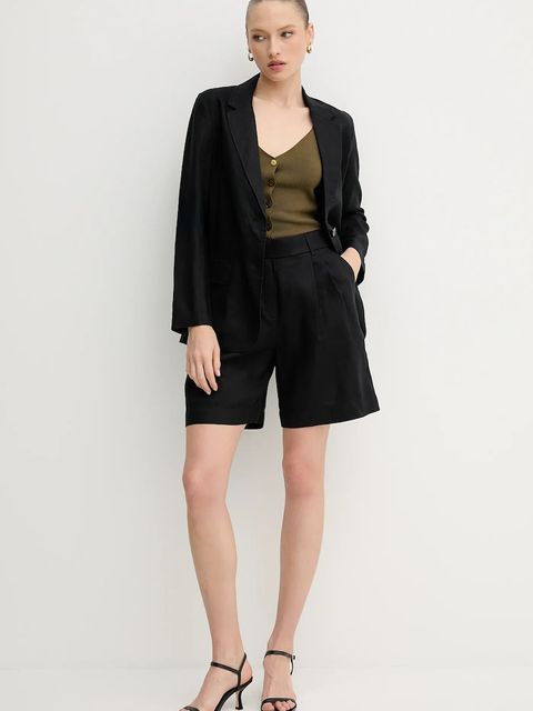 United Colors of Benetton szorty lniane kolor czarny gładkie high waist 4AGHD901V - zdjęcie produktu nr 2