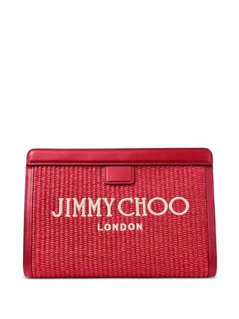 Jimmy Choo Avenue London pouch ruby Red and light gold embroidered raffia and leather pouch - zdjęcie produktu nr 1
