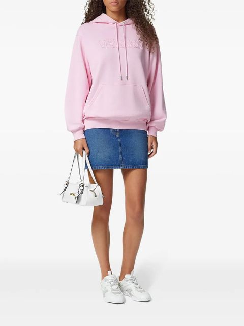 Versace logo-embroidered fringed hoodie - Pink