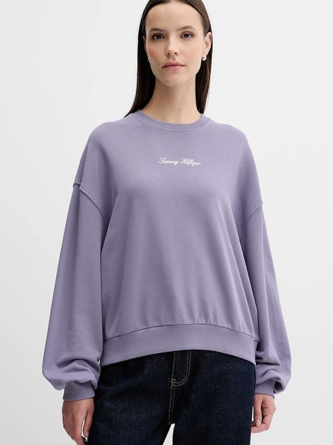 Tommy Hilfiger bluza bawełniana damska kolor fioletowy gładka WW0WW48269 - zdjęcie produktu nr 1