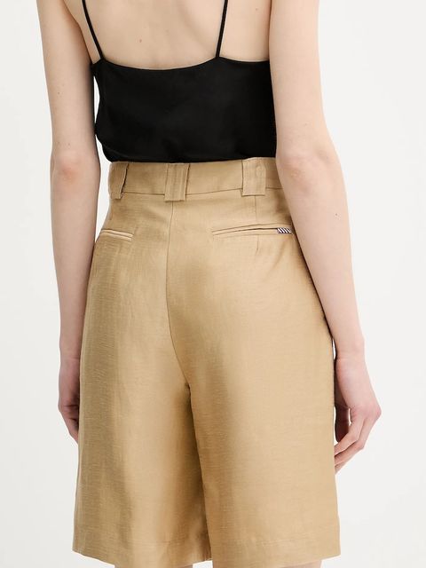 La Petite Française szorty z domieszką lnu SAVOUREUX kolor zielony gładkie high waist SAVOUREUX