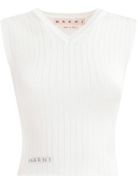 Marni logo-appliqué ribbed-knit vest - White