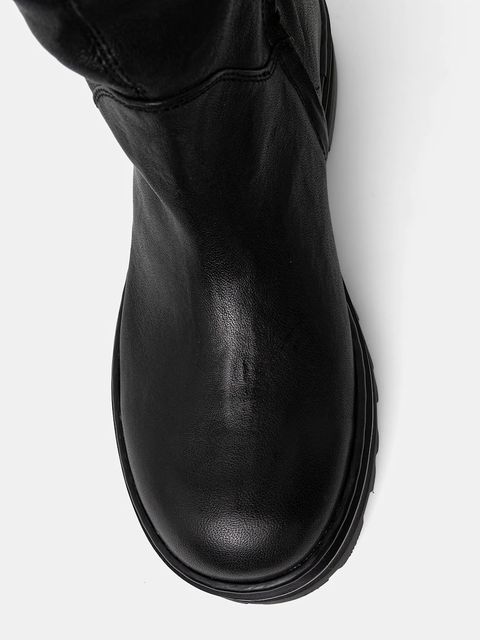 Patrizia Pepe kozaki skórzane kolor czarny na płaskim obcasie 8Y0142 L005 FB30