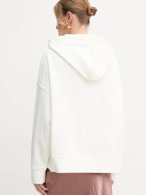 Pinko bluza bawełniana damska kolor biały z kapturem z nadrukiem 104623 A2DB