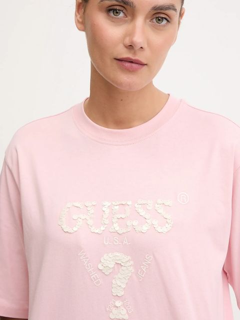 Guess t-shirt bawełniany AURLIE damski kolor różowy V4YI06 I3Z14 - zdjęcie produktu nr 2