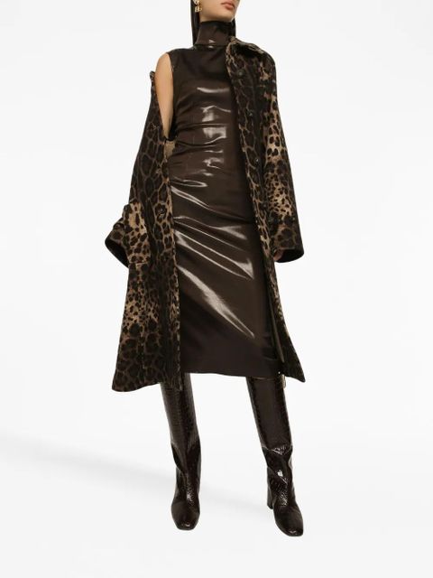Dolce & Gabbana leopard-print belted single-breasted coat - Brown