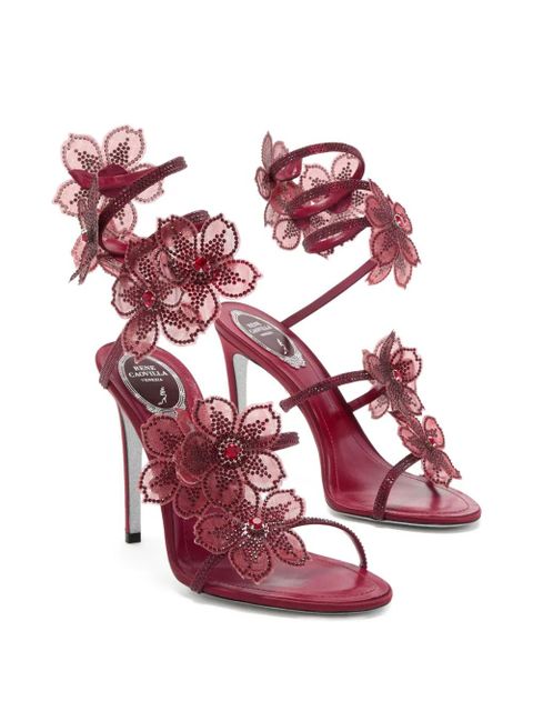 René Caovilla 105mm crystal-flower embellished sandals - Red