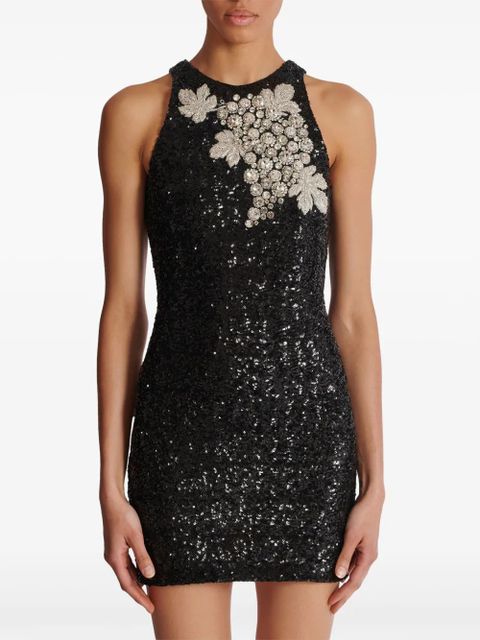 Balmain grape-embellished sequin mini dress - Black