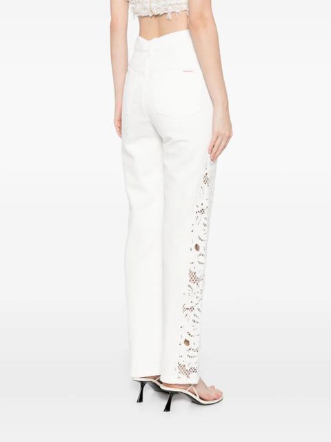 Self-Portrait embroidered cotton jeans - White