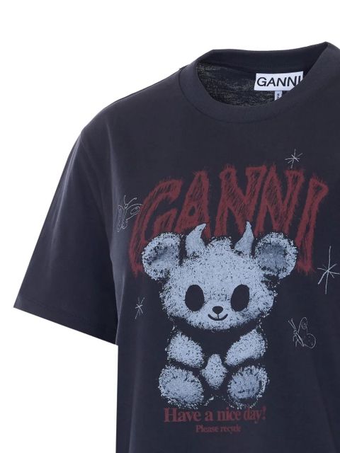 GANNI bear-print logo T-shirt - Black