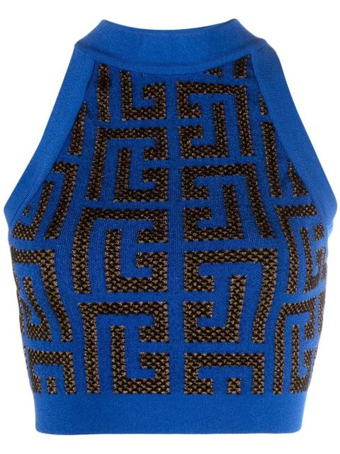 Balmain monogram knit crop top - Blue - zdjęcie produktu nr 1