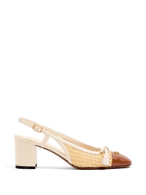 Valentino Garavani Valet Du Roi slingback pumps in raffia and kidskin 60mm - Neutrals - zdjęcie produktu nr 1
