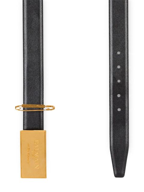 Balmain logo-plaque leather belt - Black