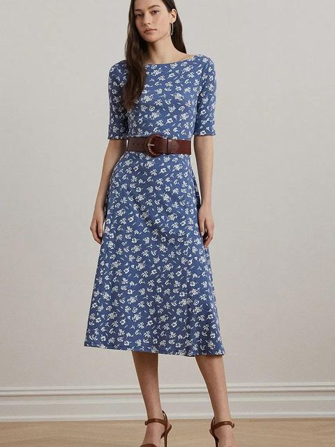 Lauren Ralph Lauren sukienka bawełniana kolor niebieski midi rozkloszowana 200976993 - zdjęcie produktu nr 1