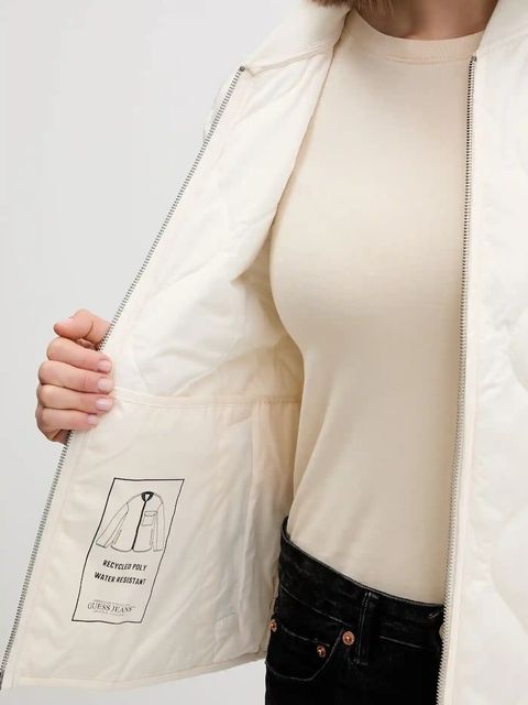 Guess Jeans kurtka kolor biały przejściowa oversize W5YL26 WHG02