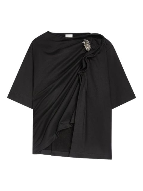 DRIES VAN NOTEN draped brooch t-shirt - Black - zdjęcie produktu nr 1