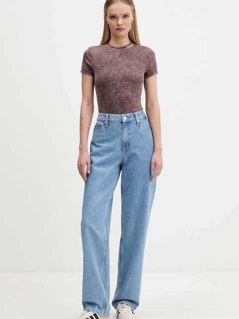 Tommy Jeans t-shirt damski kolor brązowy DW0DW21531