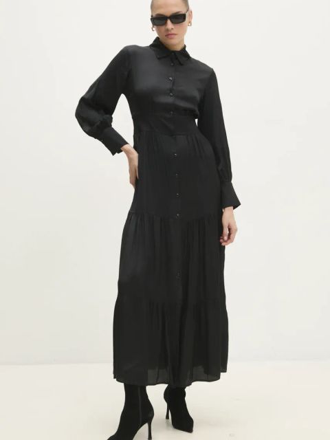 Answear.LAB sukienka kolor czarny maxi rozkloszowana