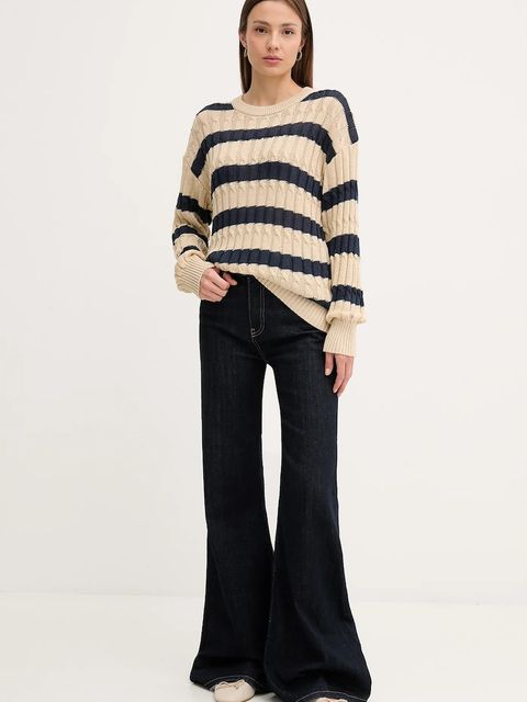 Tommy Hilfiger sweter lniany damski kolor beżowy lekki WW0WW44481