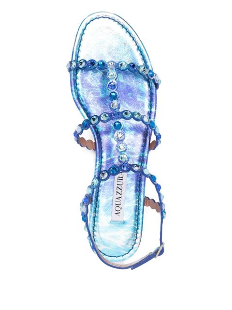 Aquazzura Tequila crystal-embellished leather sandals - Blue