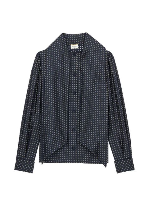 Saint Laurent geometric-print pussy-bow blouse - Blue