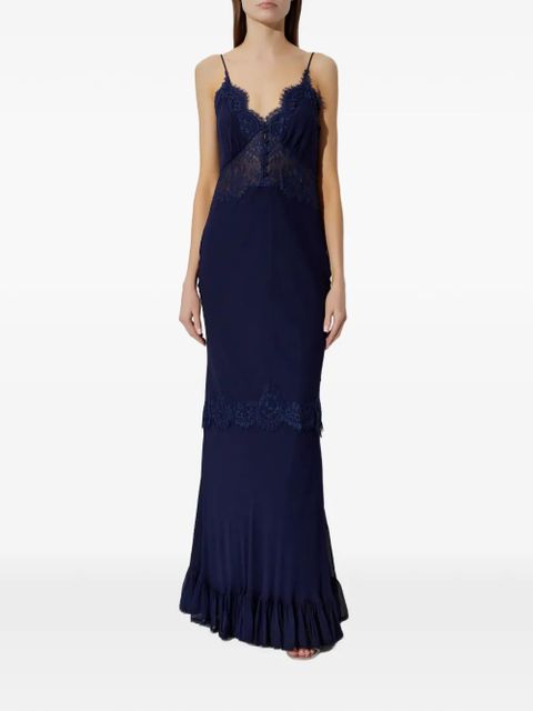 Self-Portrait lace ruffled maxi dress - Blue