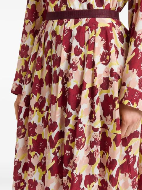 Marni pleated floral silk skirt - Red