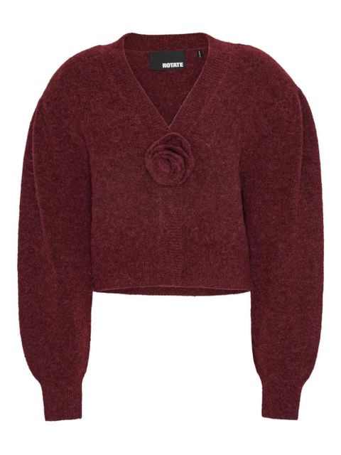 ROTATE BIRGER CHRISTENSEN rose-embellished puff-sleeve cardigan - Red - zdjęcie produktu nr 1