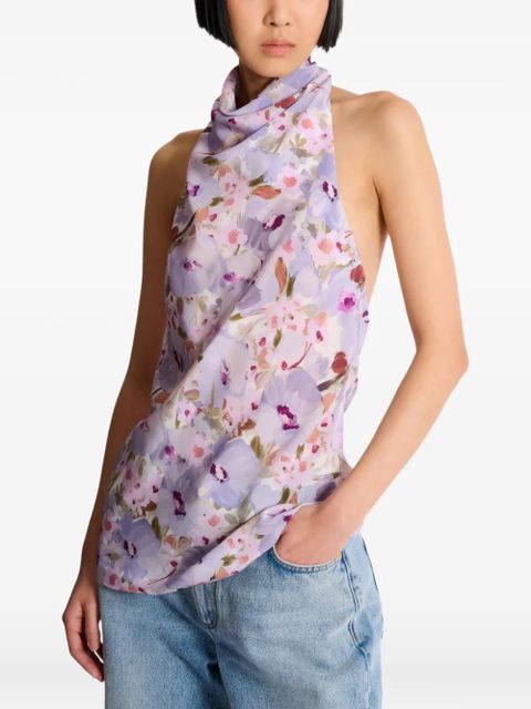 Balmain Poppy Flower-print sleeveless top - Purple