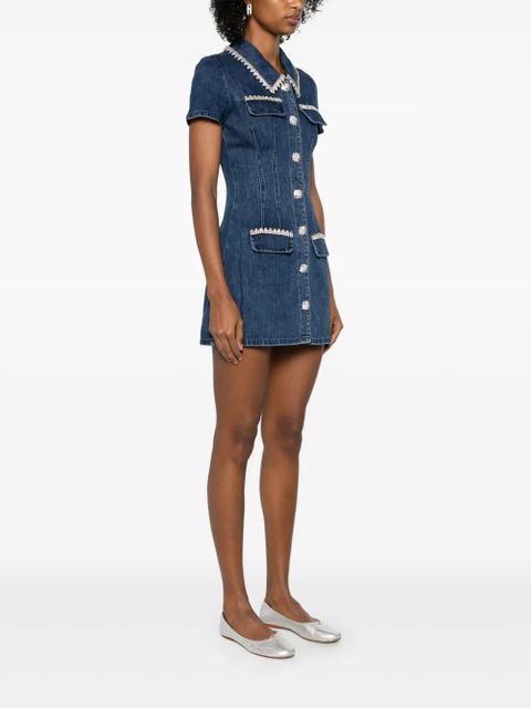 Self-Portrait collared denim mini dress - Blue