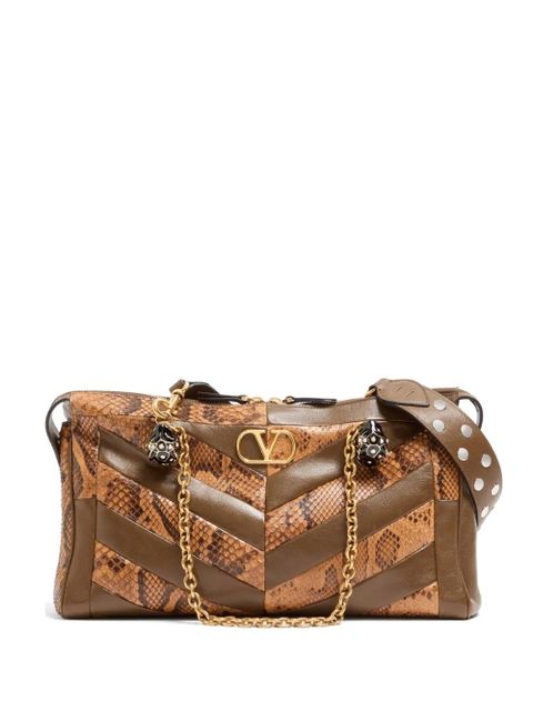 Valentino Garavani Panthea medium shoulder bag in python and nappa with chevron motif - Brown - zdjęcie produktu nr 1
