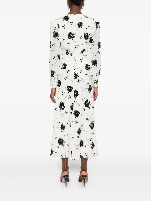 Alessandra Rich rose-print button-detail midi dress - White