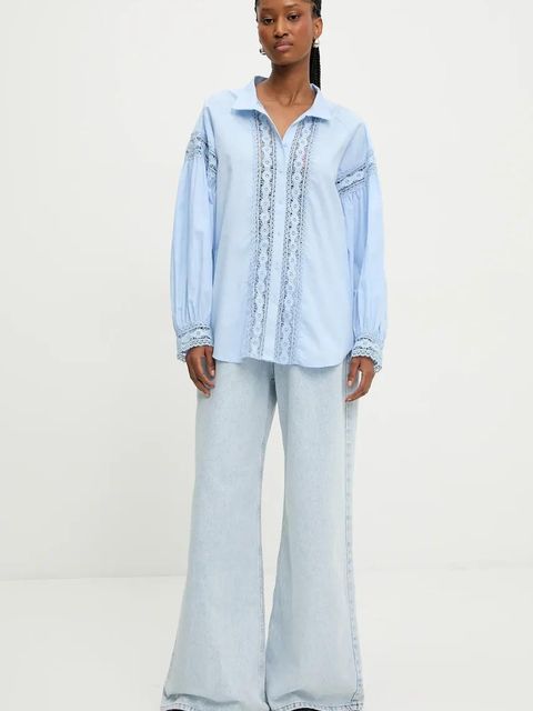 Answear.LAB koszula bawełniana damska kolor niebieski relaxed z kołnierzykiem klasycznym