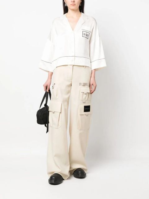 Off-White Satin Pajama Crop Shirt - zdjęcie produktu nr 2