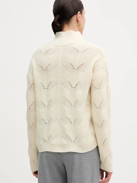 United Colors of Benetton sweter z dodatkiem wełny damski kolor beżowy lekki z półgolfem 1FDFD10F2