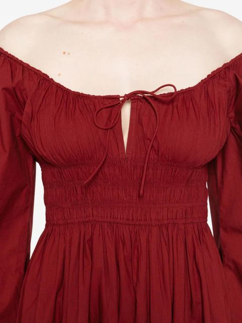 DÔEN Quintessa puff-sleeve smocked dress - Red