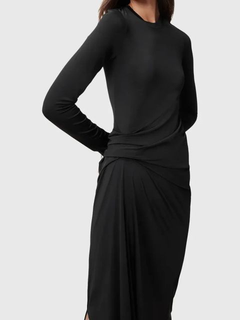 AllSaints sukienka RIVI kolor czarny midi dopasowana W007DC