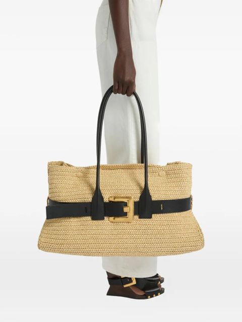 Balmain large Anthem bag in smooth leather and crochet - Neutrals