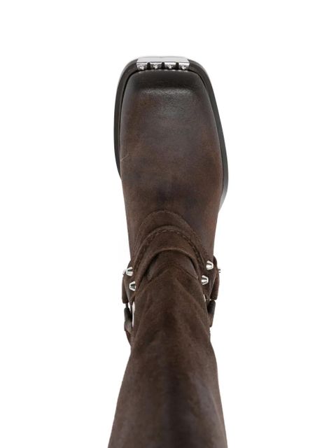 SANDRO buckle-strap studded boots - Brown