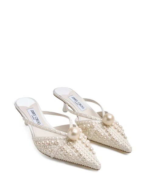 Jimmy Choo Sana pearl-embellished pointed mules - White - zdjęcie produktu nr 2