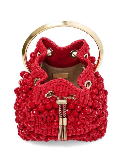 Jimmy Choo beaded handle bucket bag - Red