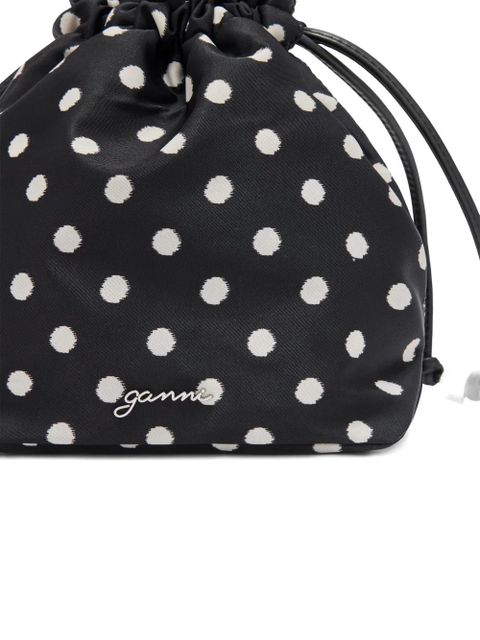 GANNI polka dot drawstring bucket bag - Black