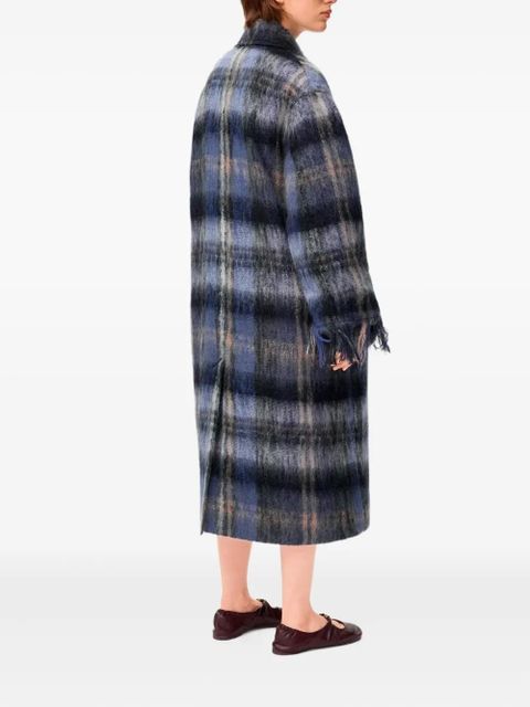 LOEWE plaid fringed coat - Blue
