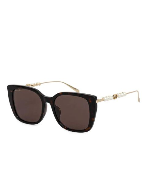 Gucci Eyewear pearl-detail square-frame sunglasses - Brown